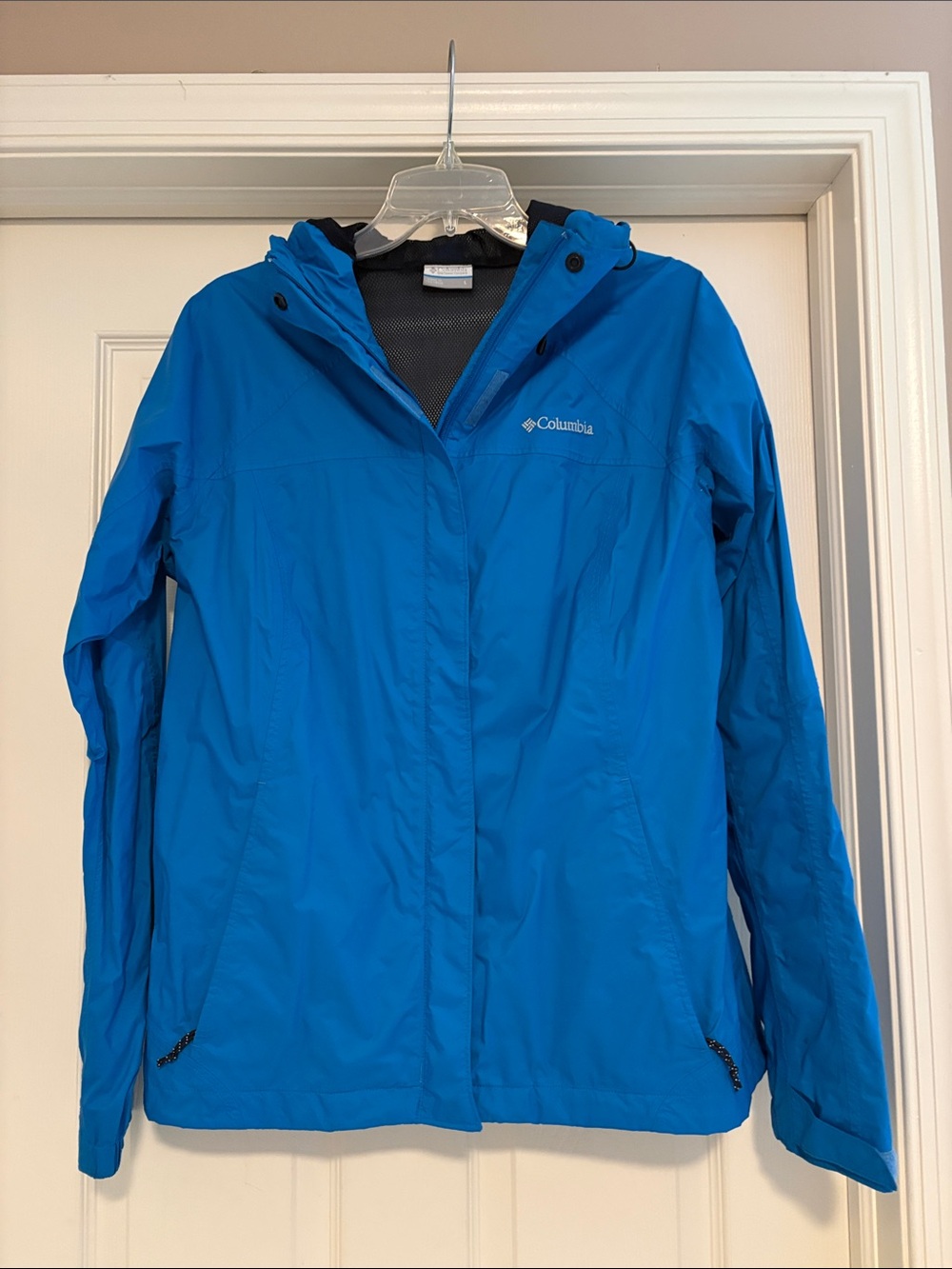 Columbia Women’s Bright Blue Hooded Rain Jacket